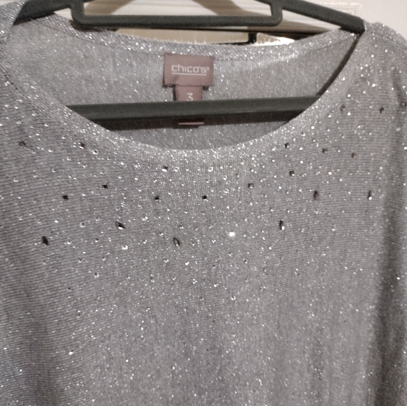 Chico Holiday Sweater size 3, silver with sequins - Picture 2 of 6